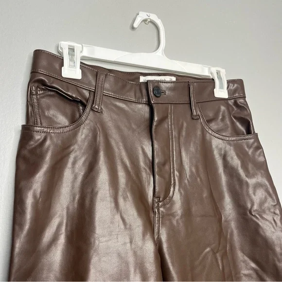 Abercrombie & Fitch The 90s Straight Ultra High Rise Curve Love Leather Pants DD - Picture 6 of 10